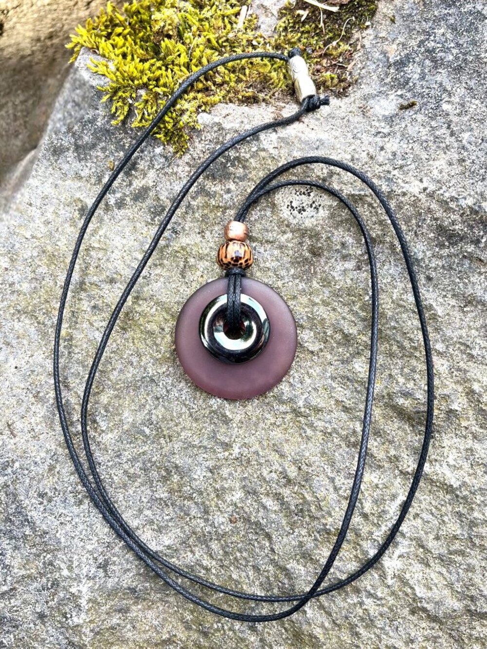 Hematite and Purple Sea Glass Pendant | Handmade - Picture 6 of 6